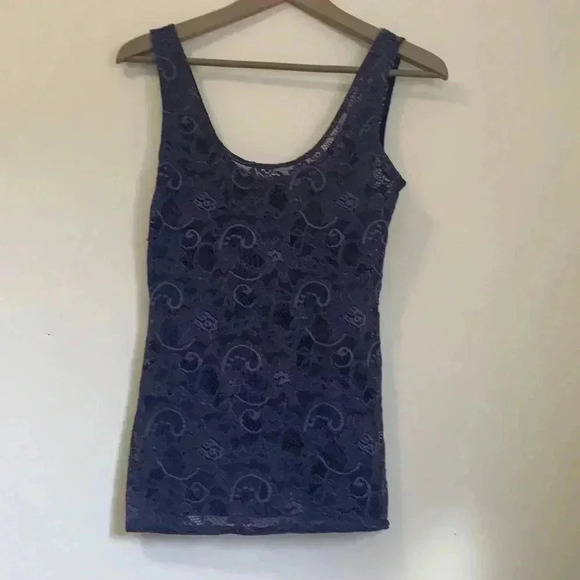 Talula deep violet, lace semi sheer tank  top - Picture 5 of 9
